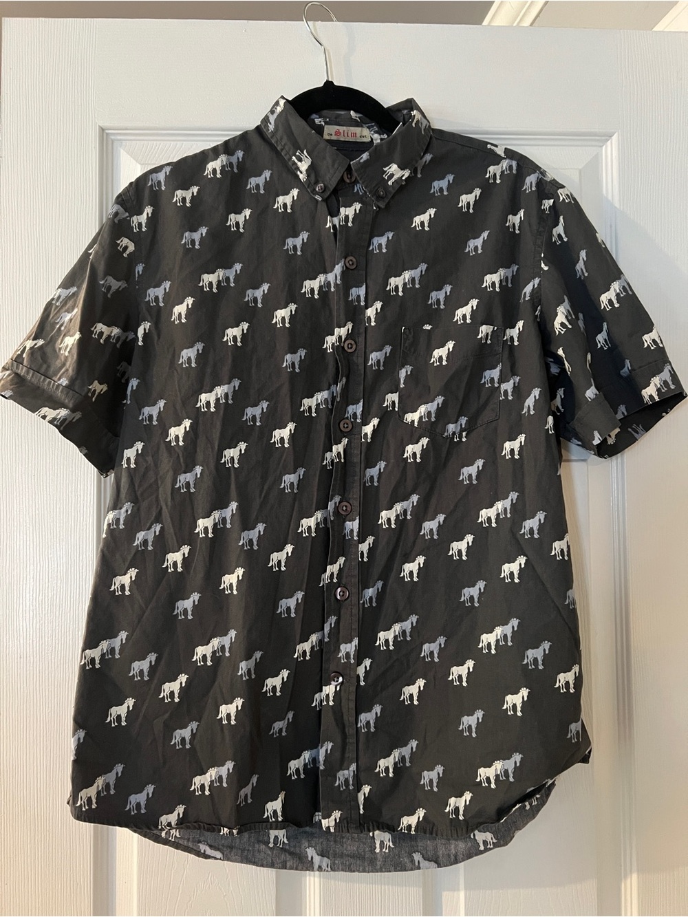 Kensington Trojan Horse Gray Short Sleeve Botton Down Cotton Large